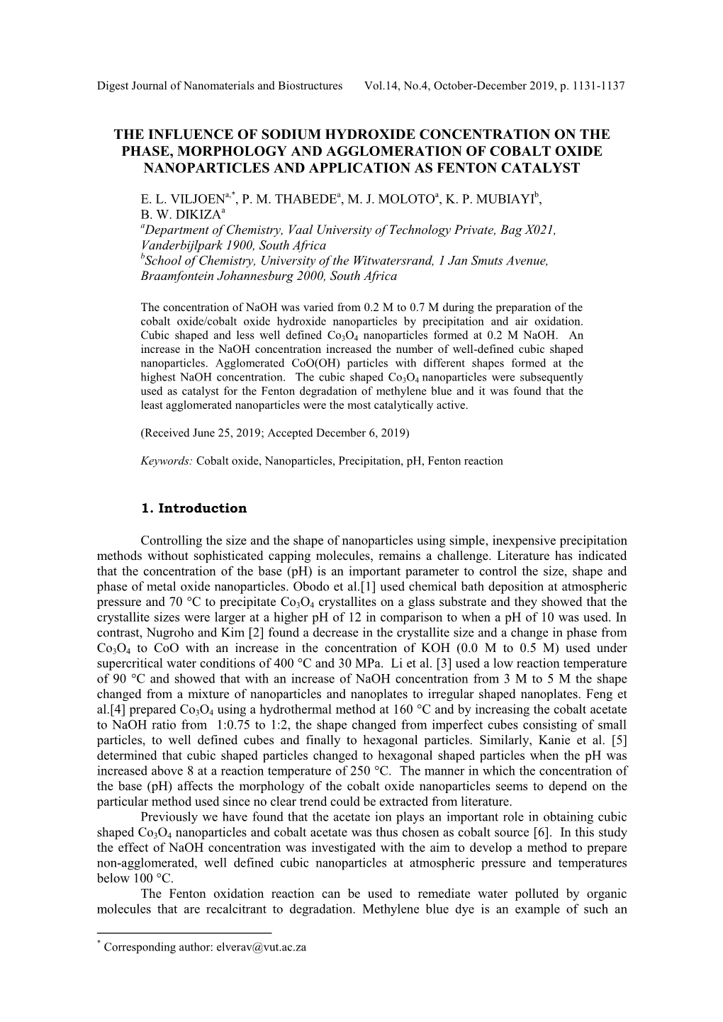 The Influence of Sodium Hydroxide Concentration on the Phase, Morphology and Agglomeration of Cobalt Oxide Nanoparticles and Application As Fenton Catalyst