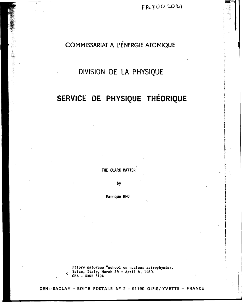 Service De Physique Théorique