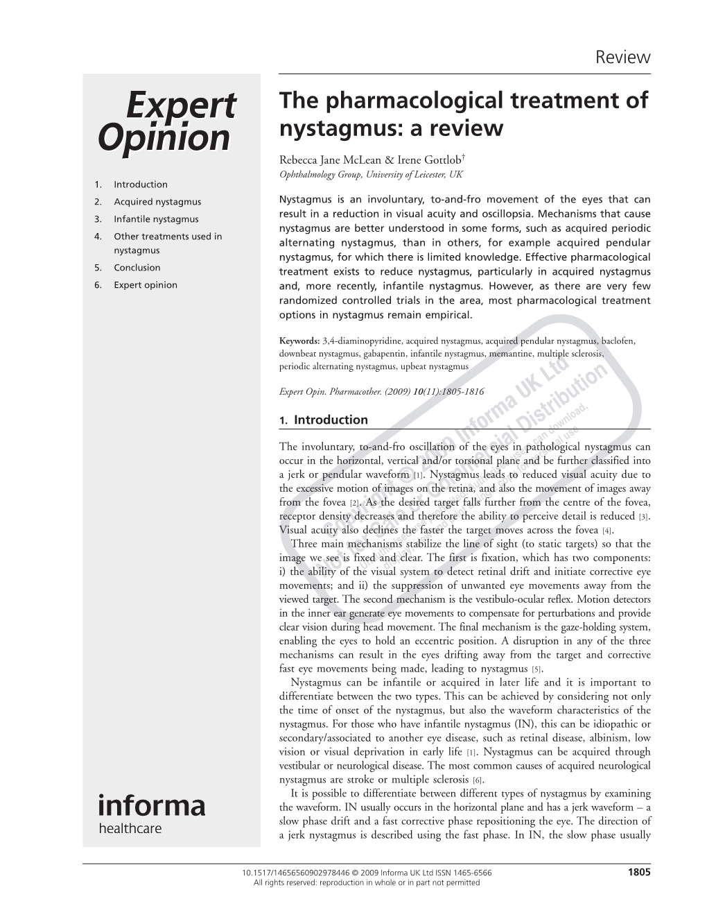 The Pharmacological Treatment of Nystagmus: a Review