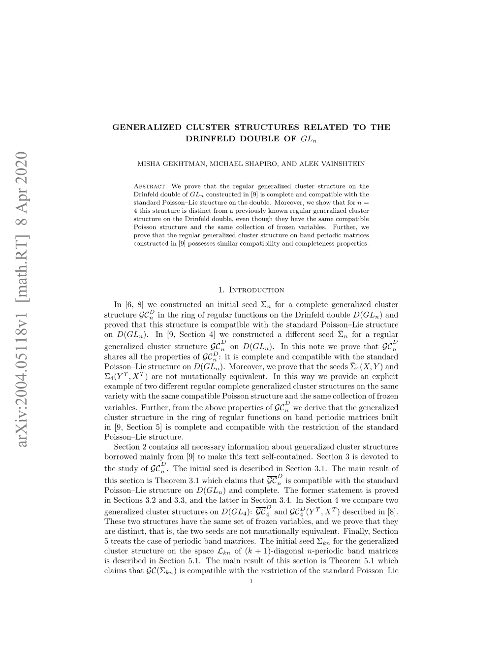 Arxiv:2004.05118V1 [Math.RT]