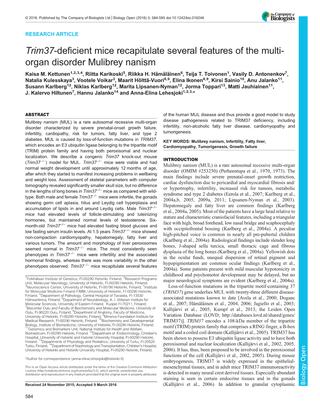 Trim37-Deficient Mice Recapitulate Several Features of the Multi-Organ