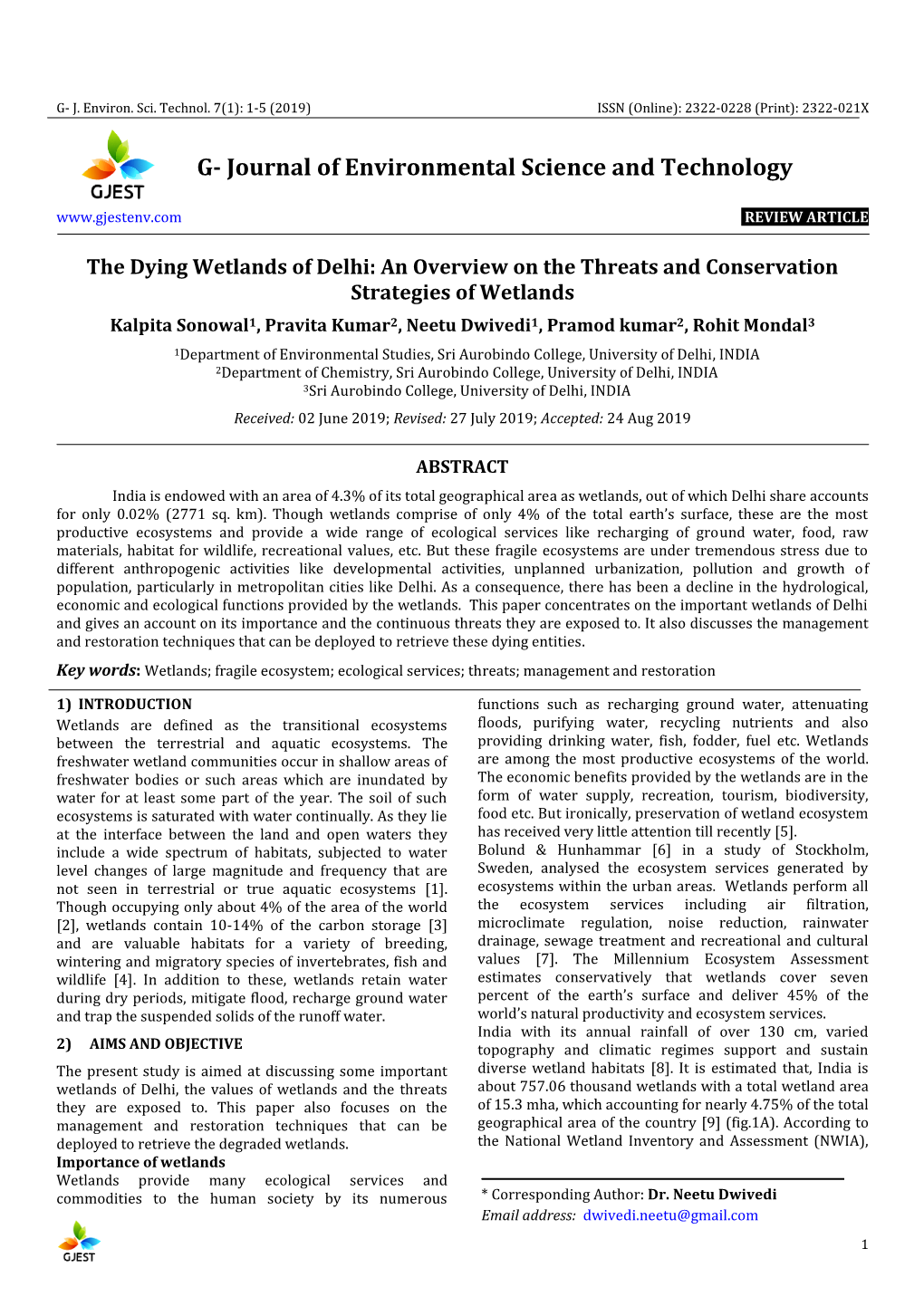 An Overview on the Threats and Conservation Strategies of Wetlands