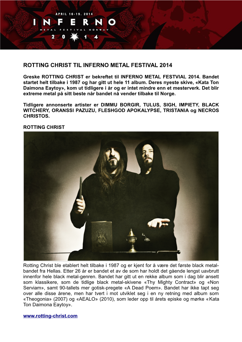 Rotting Christ Til Inferno Metal Festival 2014