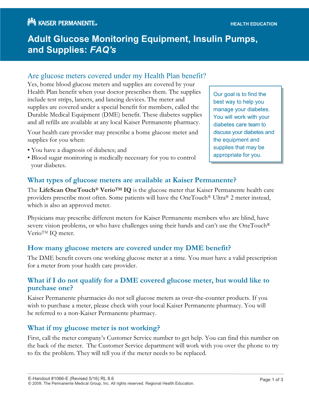 Adult Glucose Monitoring Equipment, Insulin Pumps, and Supplies: FAQ's