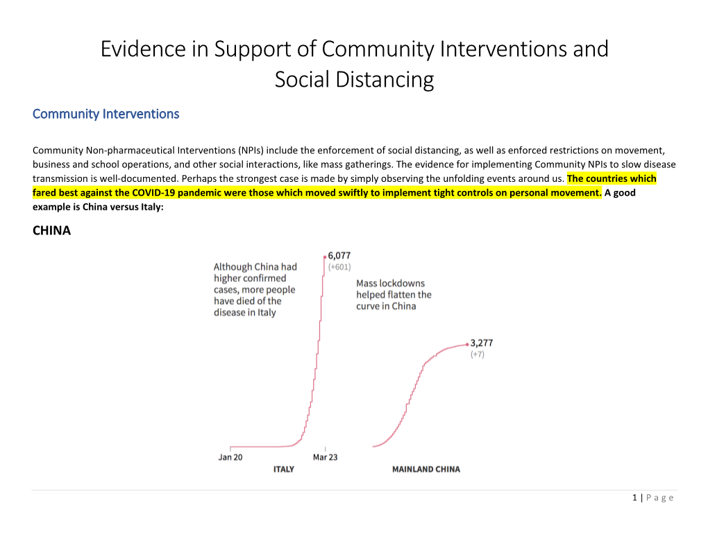 Evidence in Support of Community Interventions and Social Distancing Community Interventions