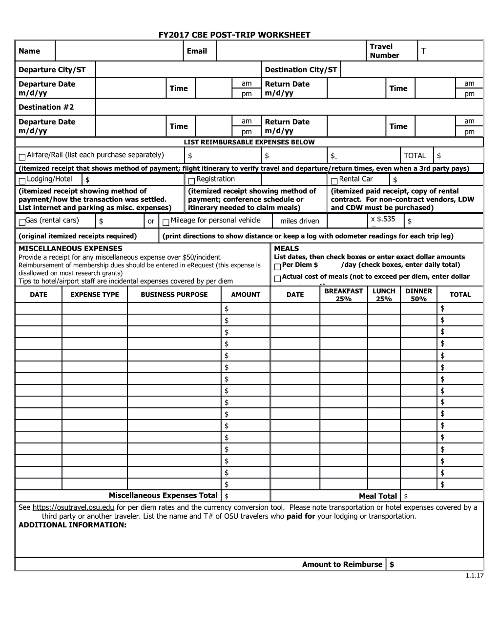 List Reimbursable Expenses Below