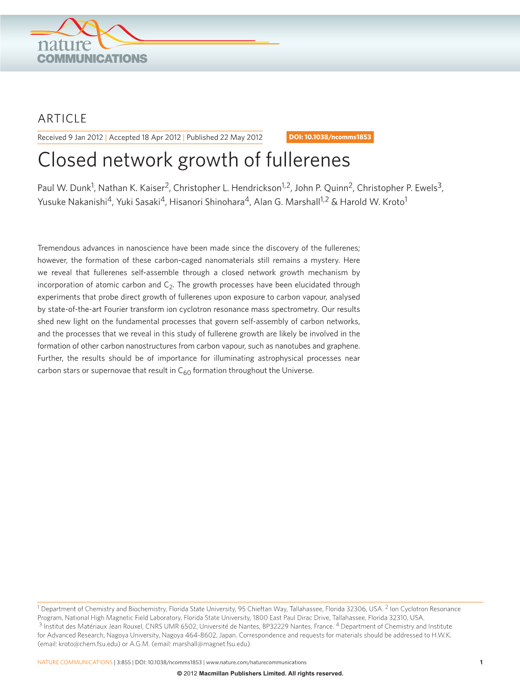 Closed Network Growth of Fullerenes