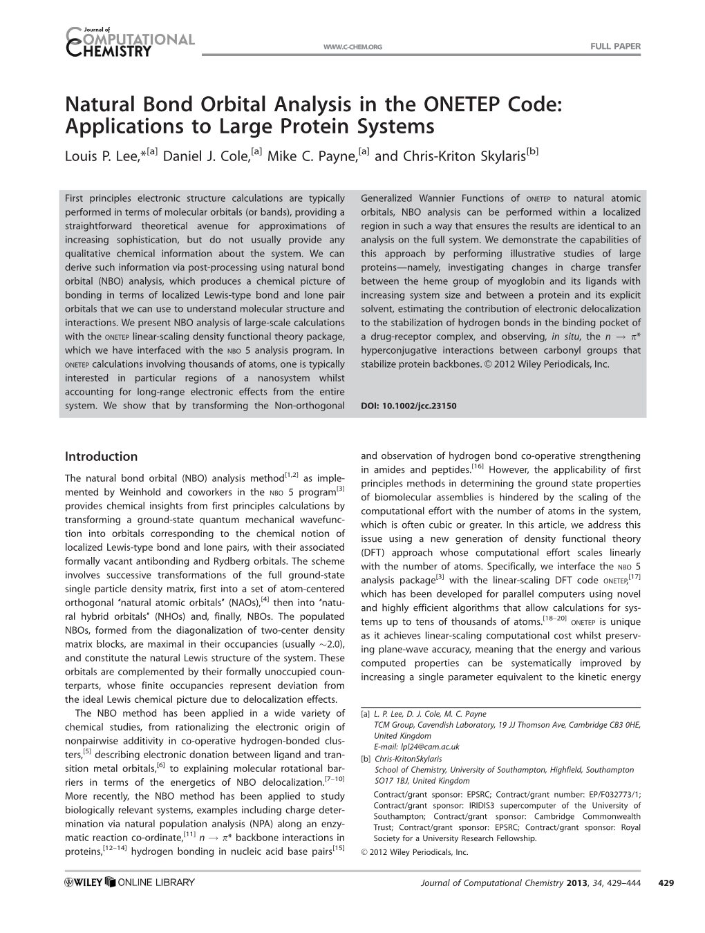 Natural Bond Orbital Analysis in the ONETEP Code: Applications to Large Protein Systems Louis P