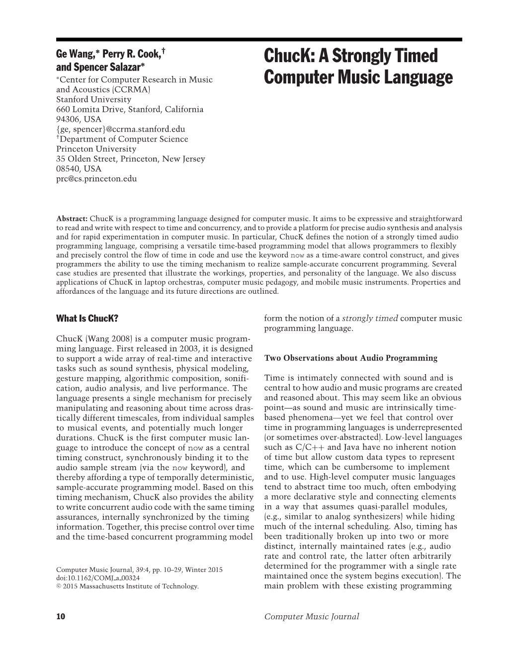 Chuck: a Strongly Timed Computer Music Language