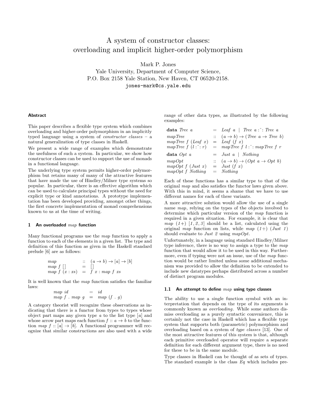 A System of Constructor Classes: Overloading and Implicit Higher-Order Polymorphism