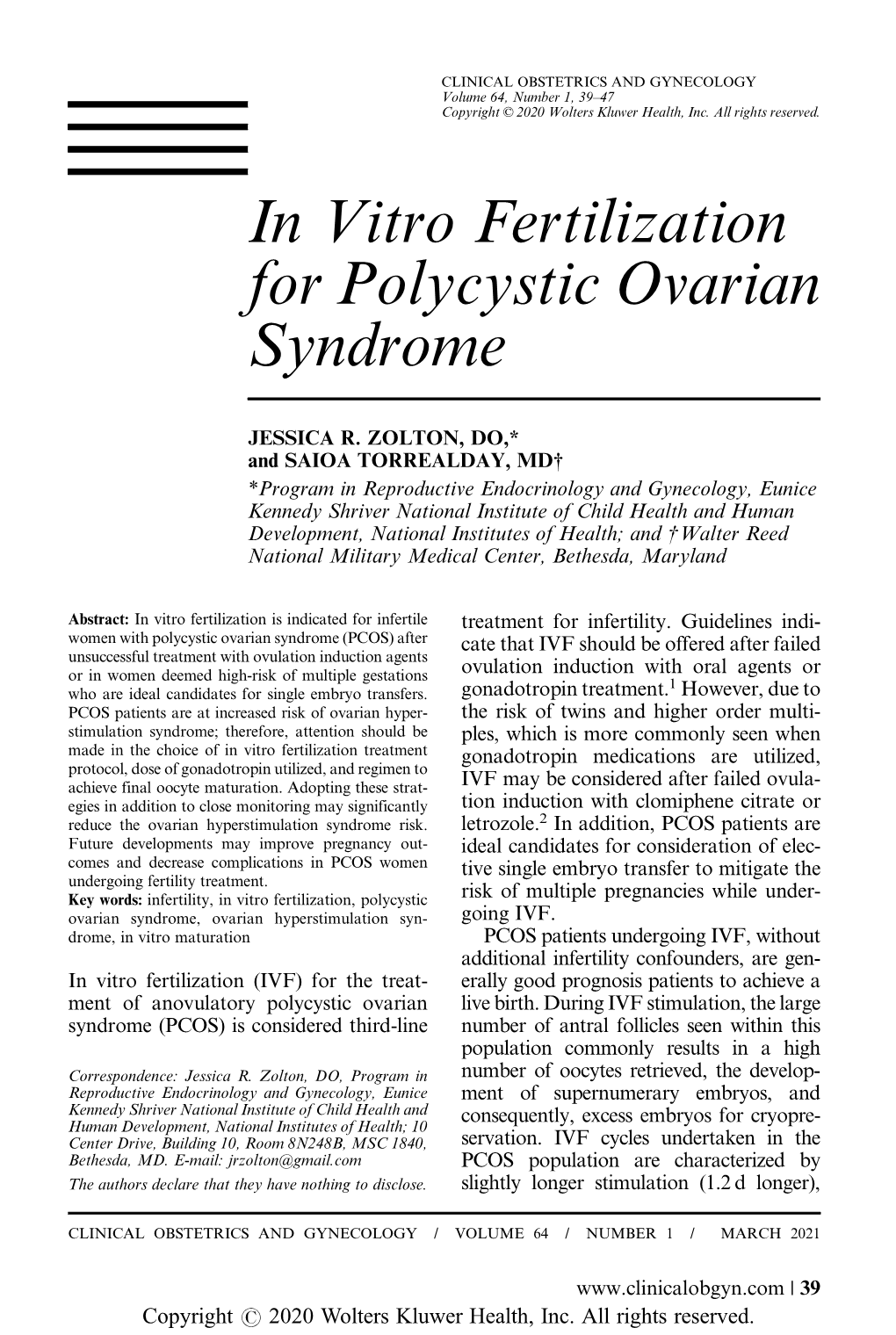 In Vitro Fertilization for Polycystic Ovarian Syndrome