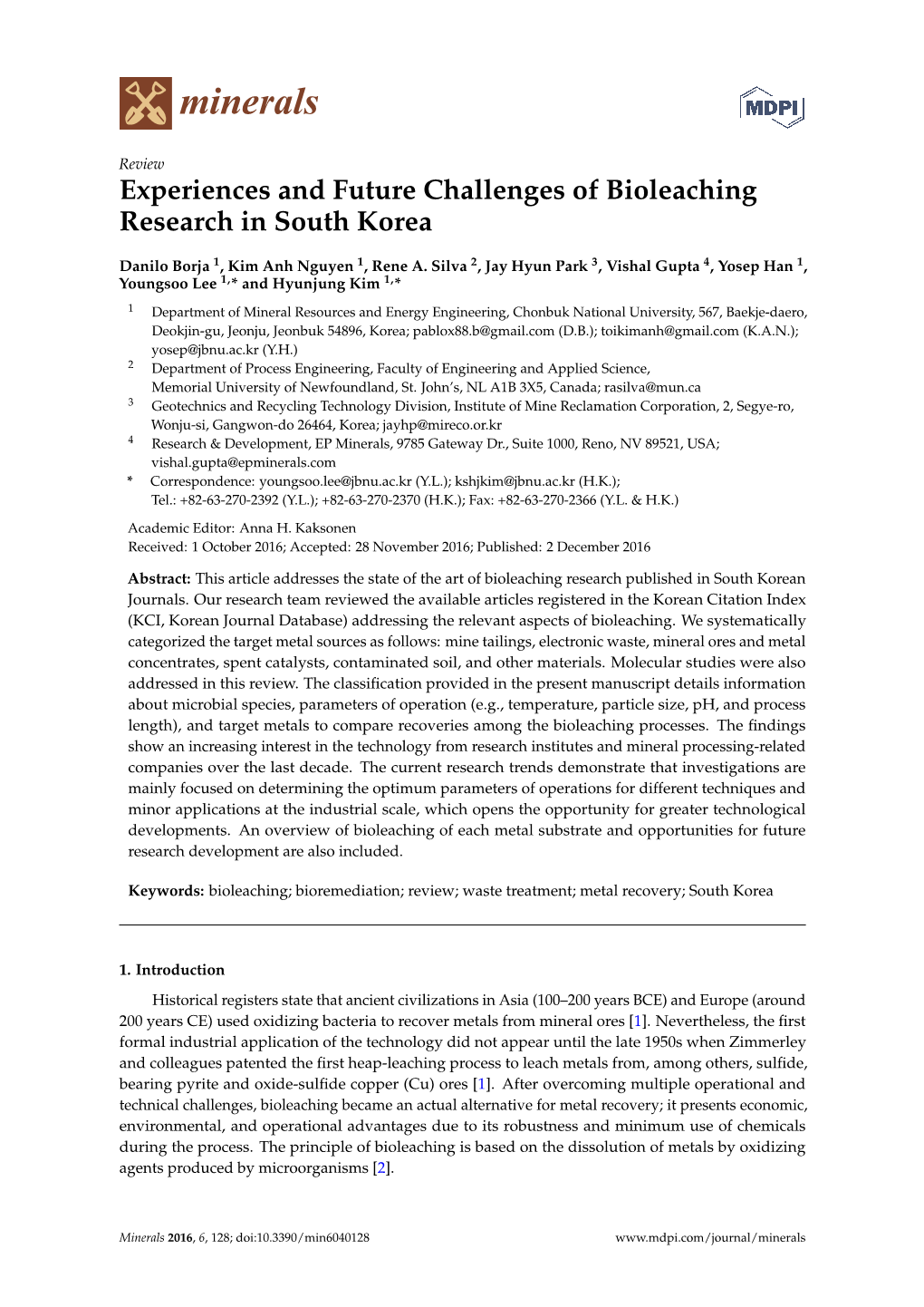 Experiences and Future Challenges of Bioleaching Research in South Korea