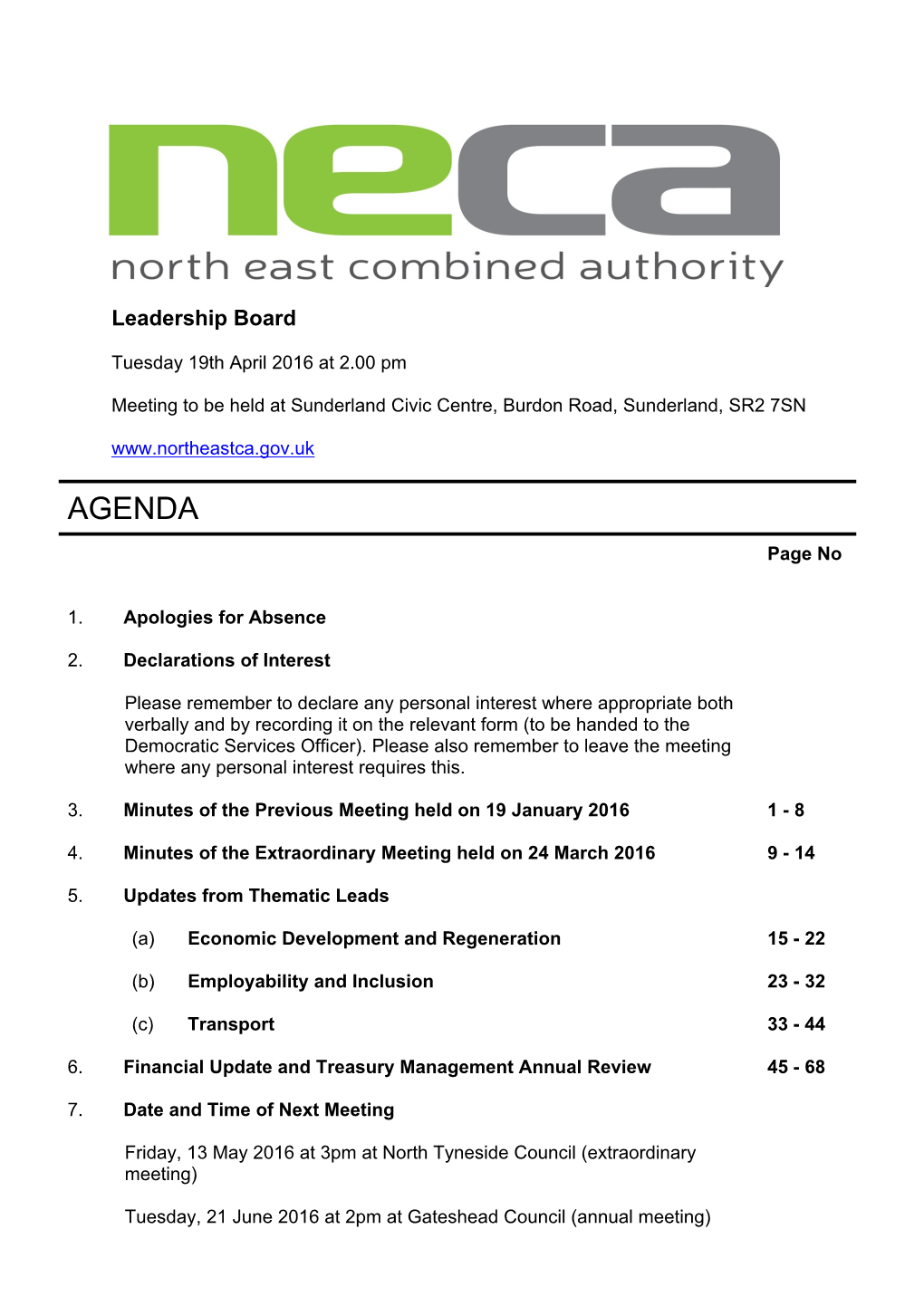 (Public Pack)Agenda Document for North East Combined Authority