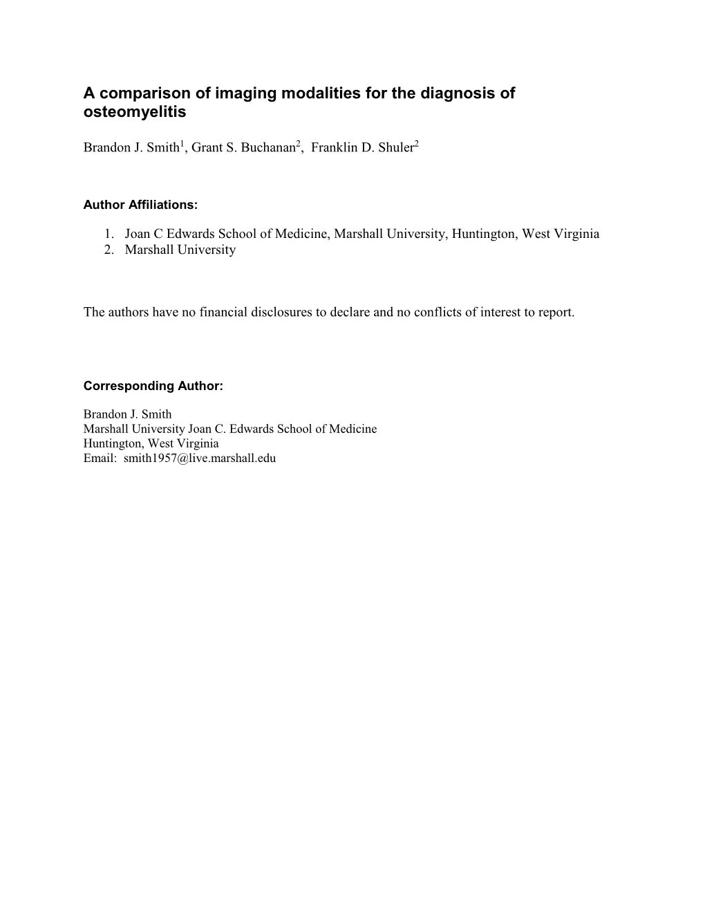 A Comparison of Imaging Modalities for the Diagnosis of Osteomyelitis