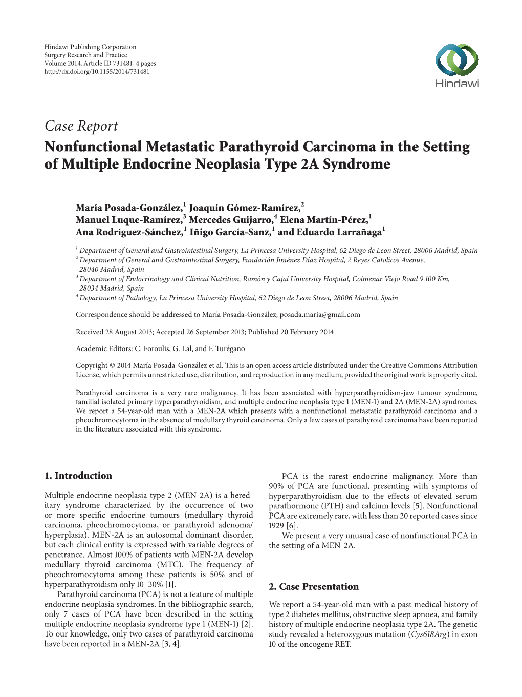 Nonfunctional Metastatic Parathyroid Carcinoma in the Setting of Multiple Endocrine Neoplasia Type 2A Syndrome