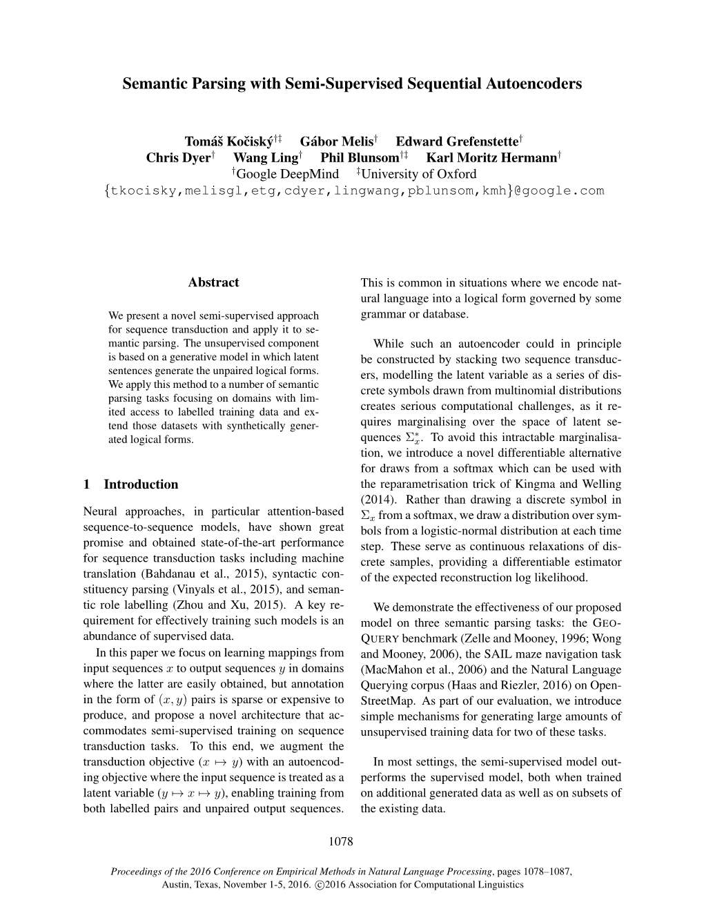 Semantic Parsing with Semi-Supervised Sequential Autoencoders