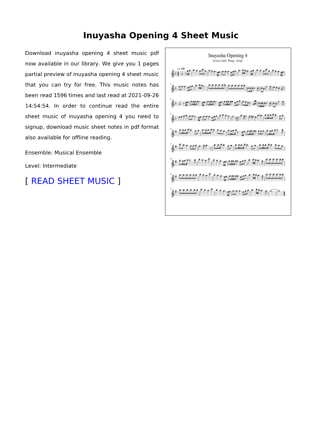 Inuyasha Opening 4 Sheet Music