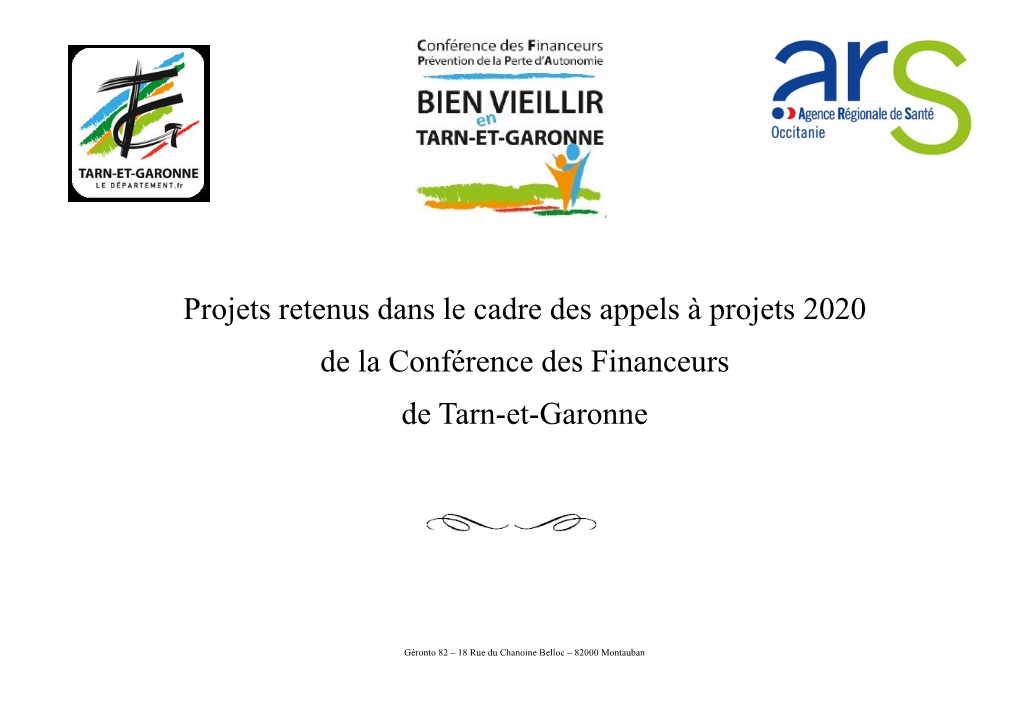 Projets Retenus Dans Le Cadre Des Appels À Projets 2020 De La Conférence Des Financeurs De Tarn-Et-Garonne