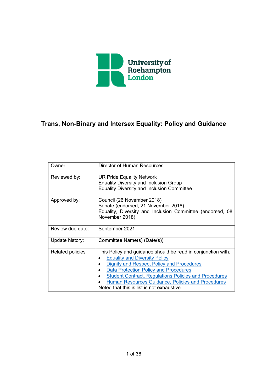 Trans, Non-Binary and Intersex Equality: Policy and Guidance