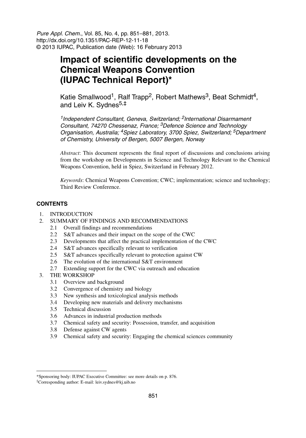 Impact of Scientific Developments on the Chemical Weapons Convention (IUPAC Technical Report)*
