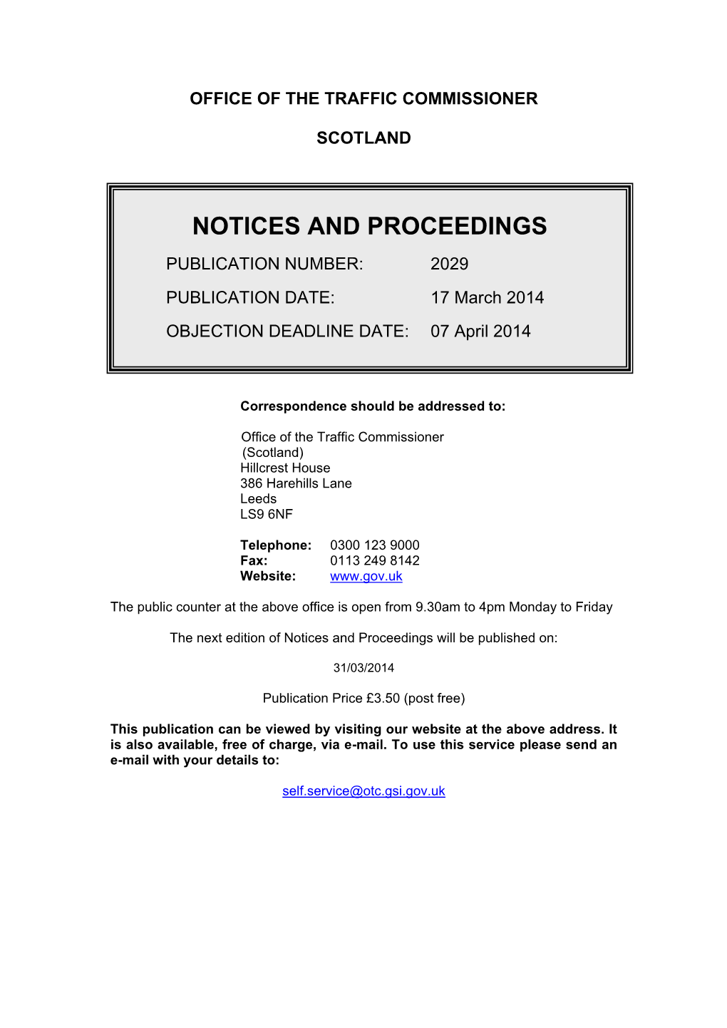 Notices and Proceedings: Scotland: 17 March 2014