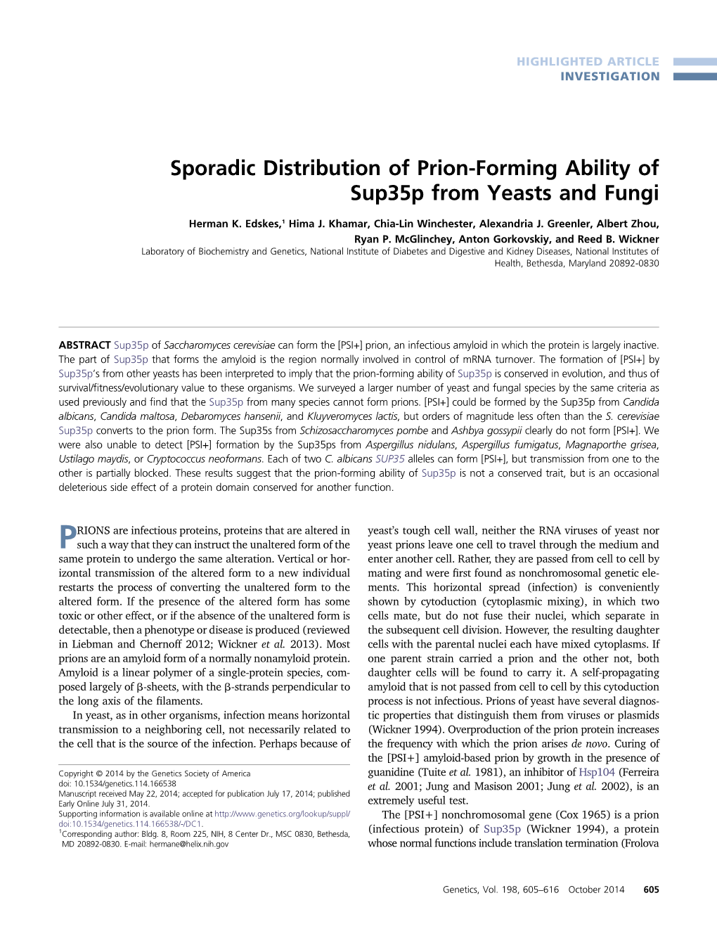 Sporadic Distribution of Prion-Forming Ability of Sup35p from Yeasts and Fungi