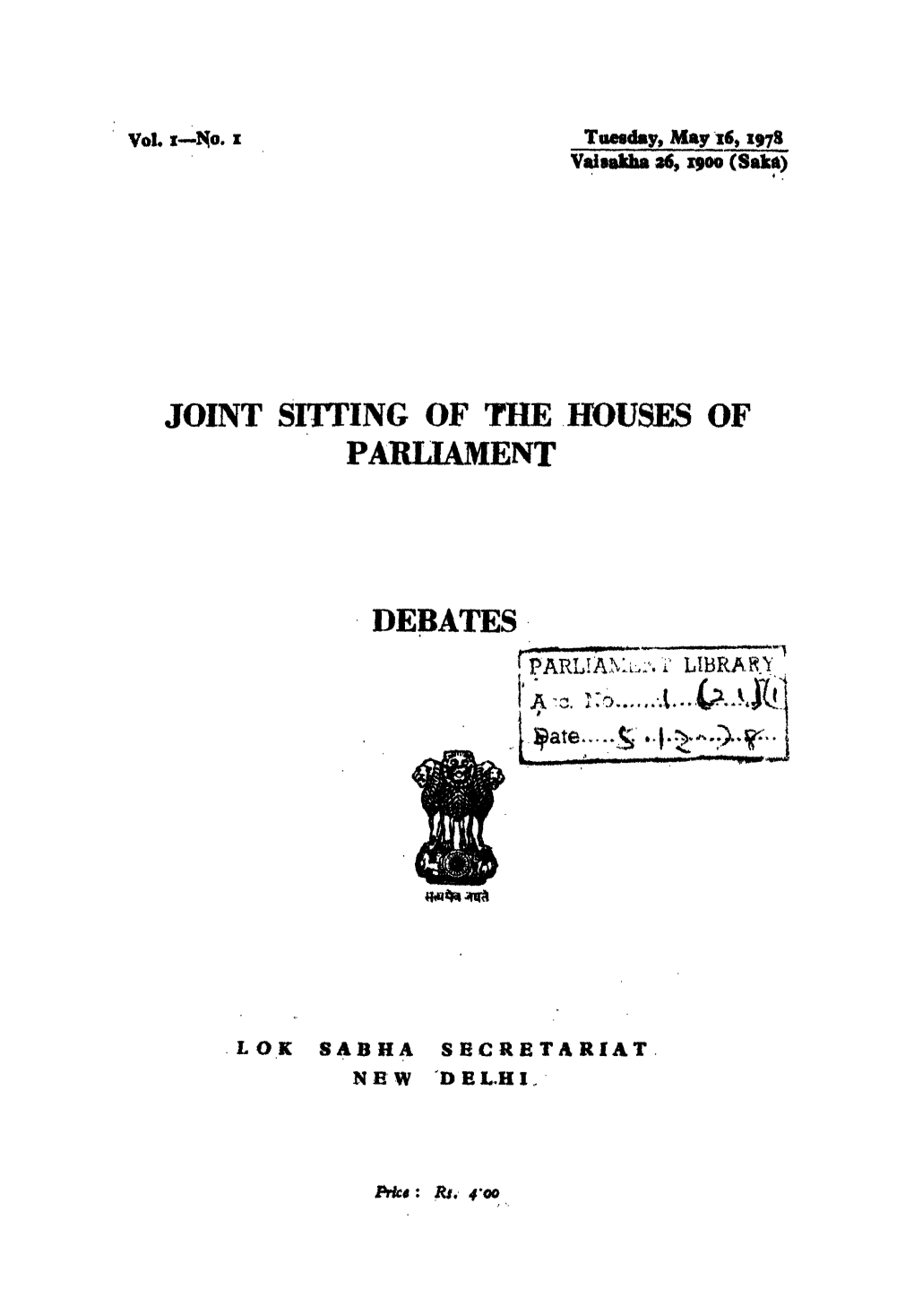 Joint Sitting of the Houses of Parliament Debates
