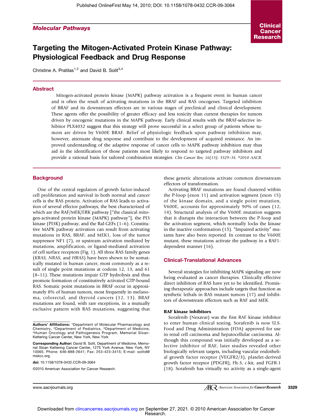 Targeting the Mitogen-Activated Protein Kinase Pathway: Physiological Feedback and Drug Response