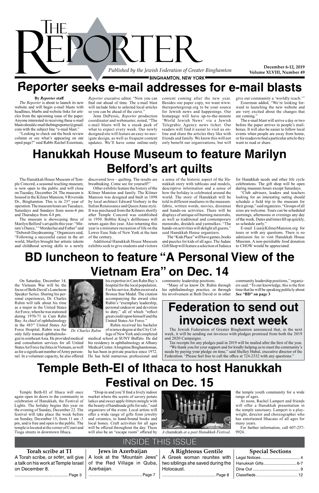 Reporter Seeks E-Mail Addresses for E-Mail Blasts Temple Beth-El Of
