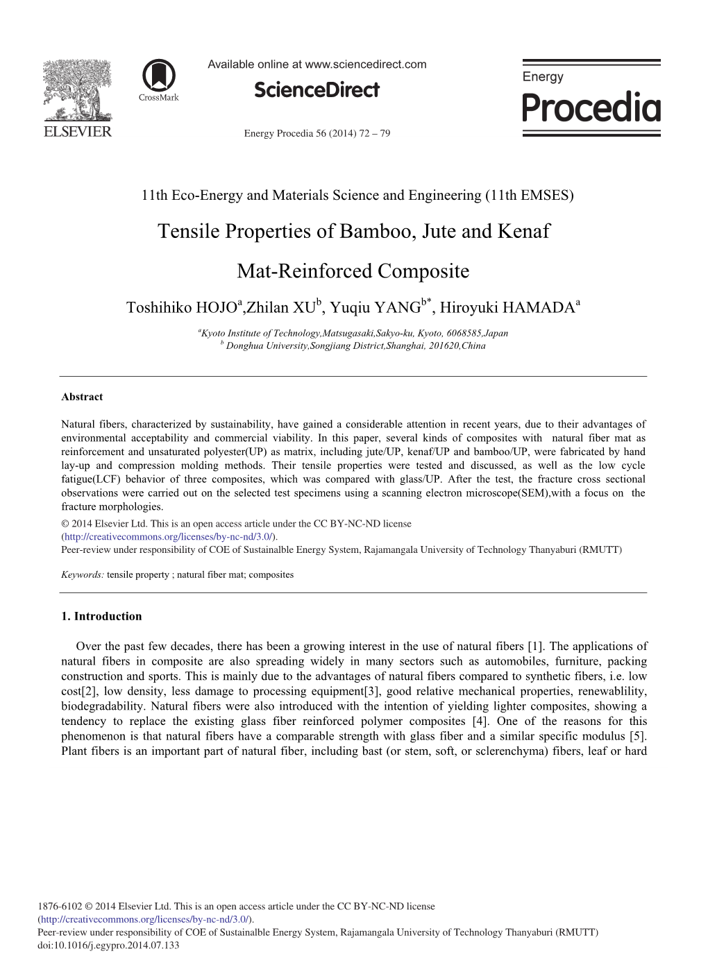 Tensile Properties of Bamboo, Jute and Kenaf Mat-Reinforced Composite