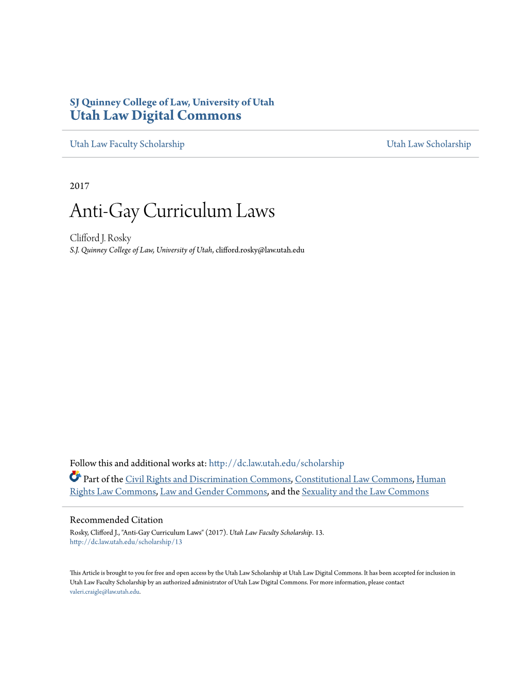 Anti-Gay Curriculum Laws Clifford J