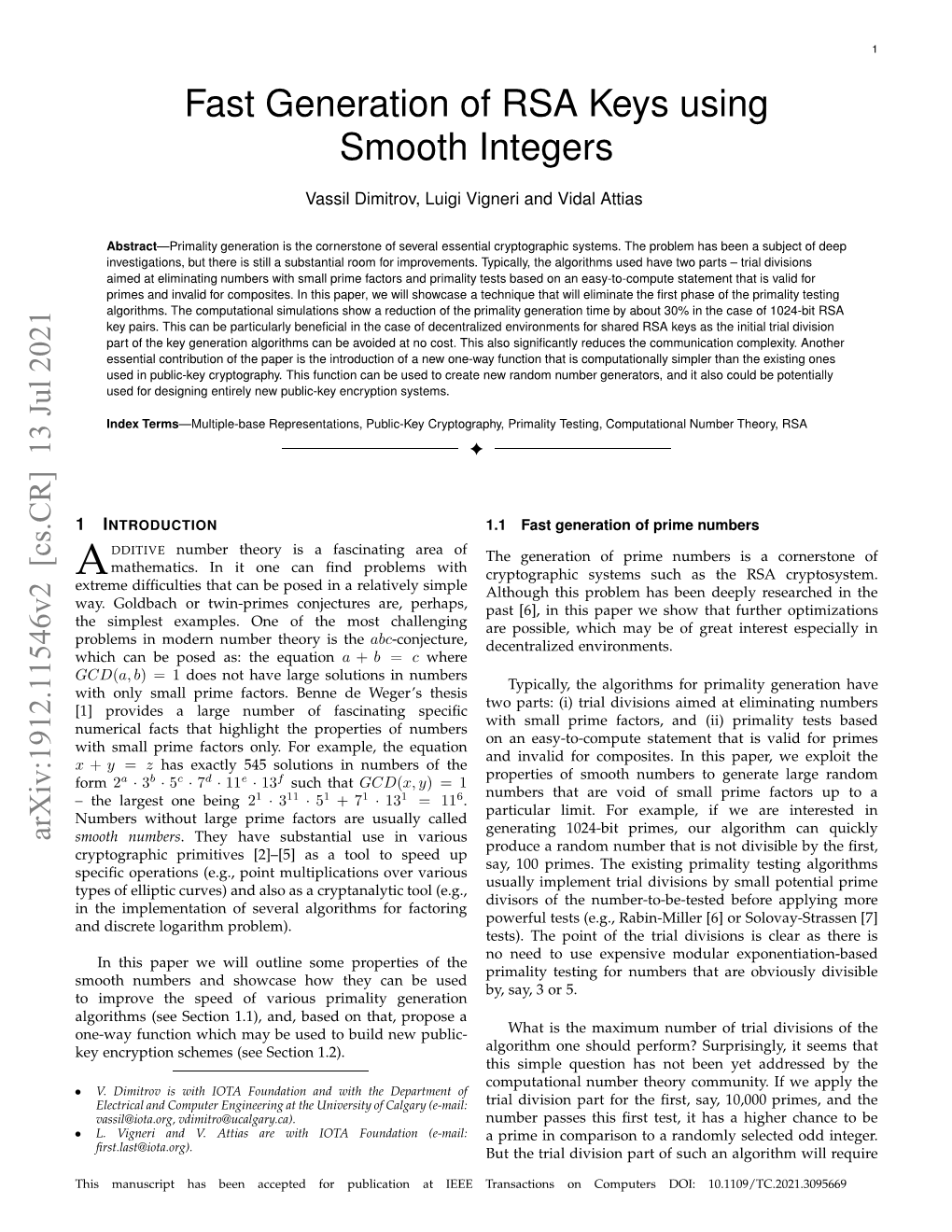 Fast Generation of RSA Keys Using Smooth Integers