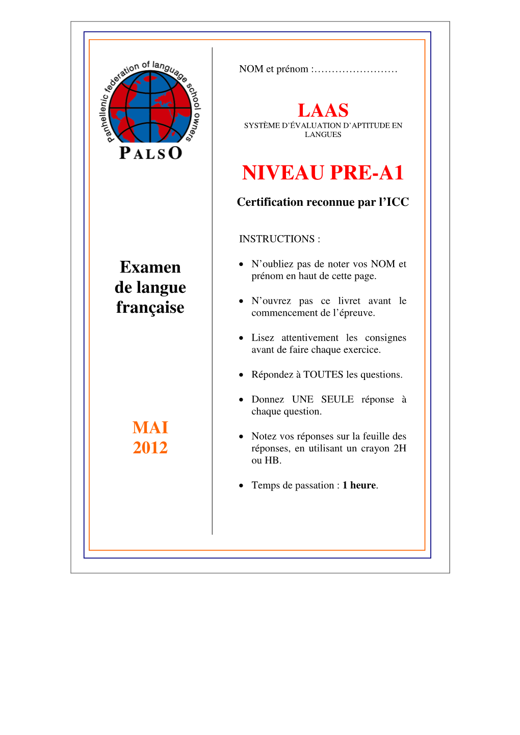 Niveau Pre-A1