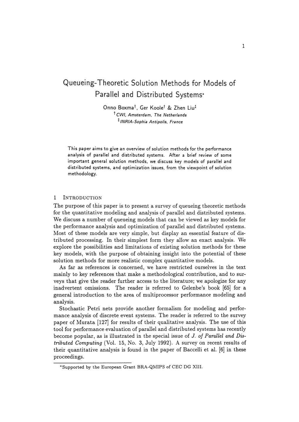 Queueing-Theoretic Solution Methods for Models of Parallel and Distributed Systems·