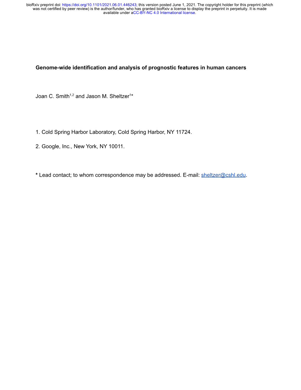 Genome-Wide Identification and Analysis of Prognostic Features in Human Cancers