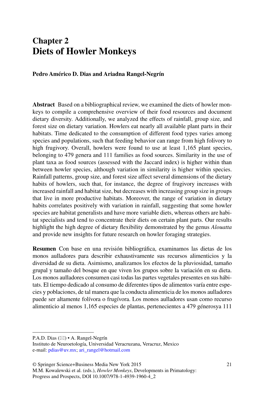 Diets of Howler Monkeys