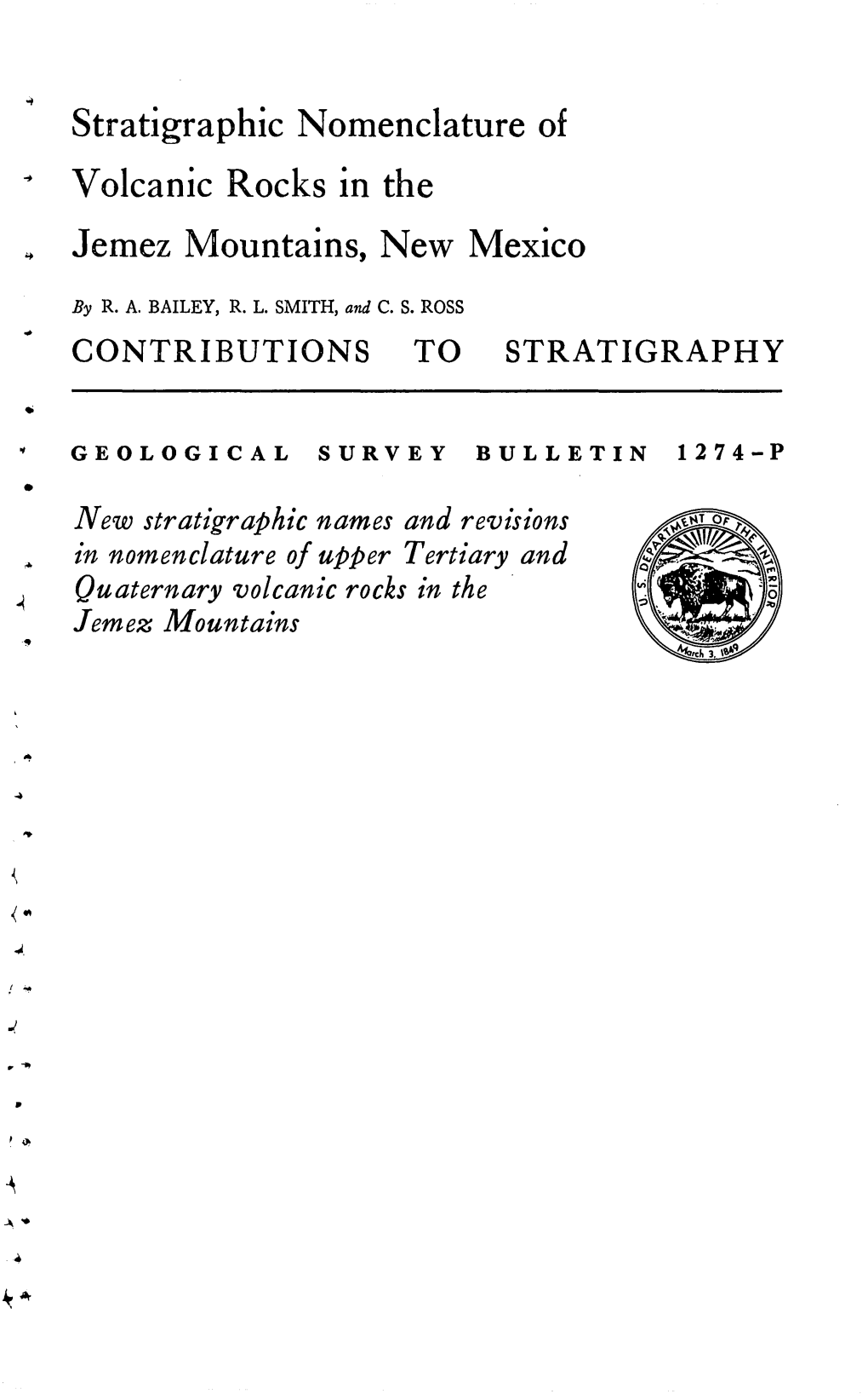 Stratigraphic Nomenclature of ' Volcanic Rocks in the Jemez Mountains, New Mexico