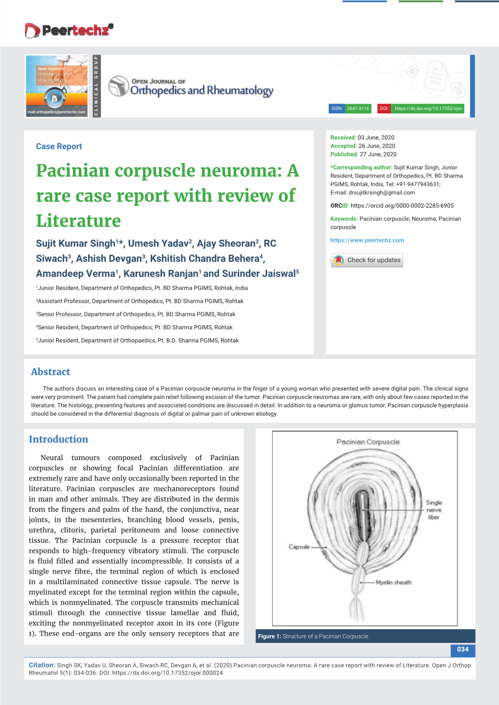 Pacinian Corpuscle Neuroma: a Rare Case Report with Review of Literature