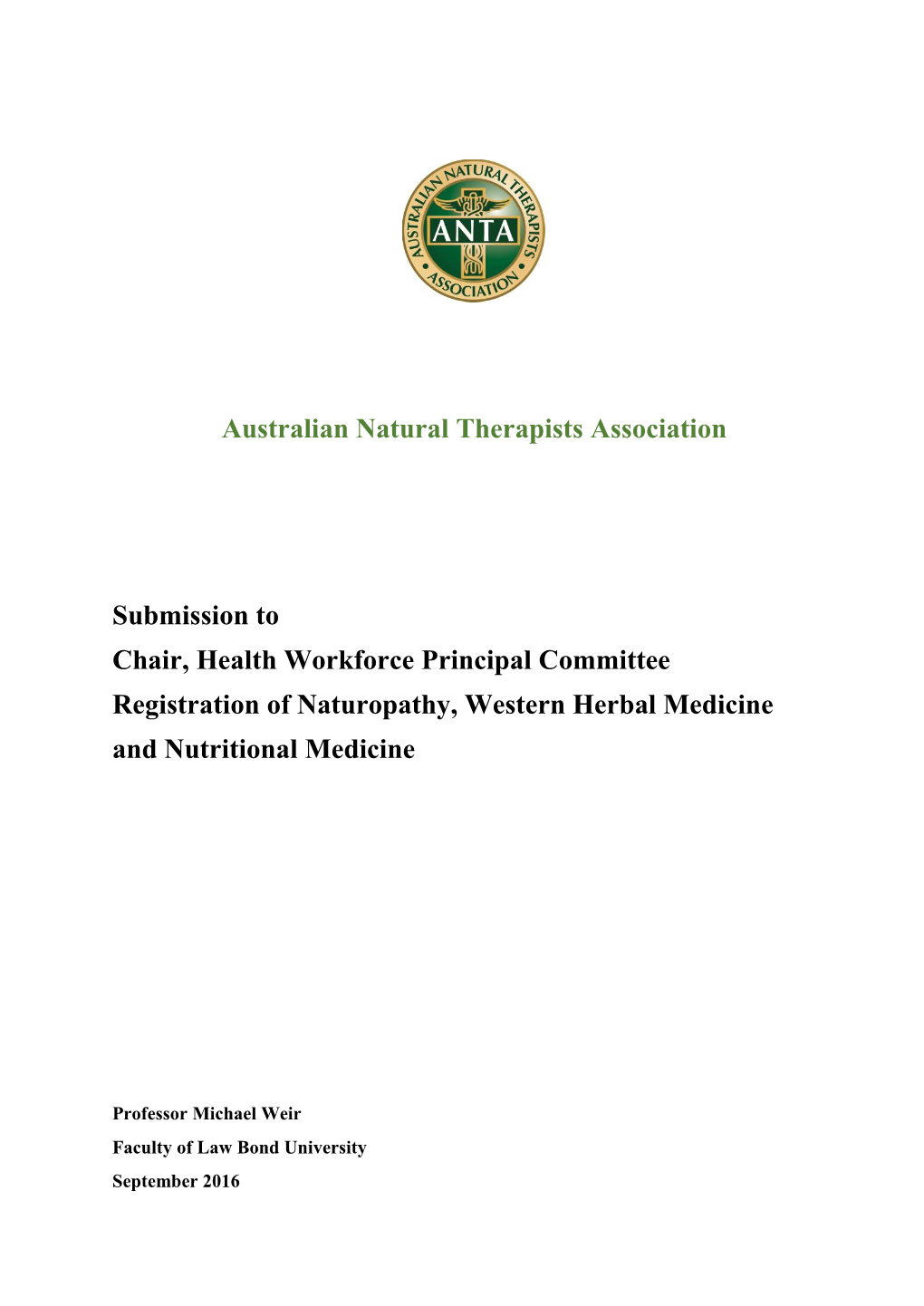 Australian Natural Therapists Association Submission To