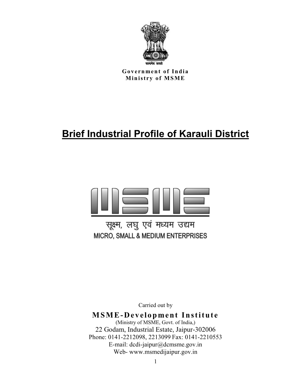 Brief Industrial Profile of Karauli District