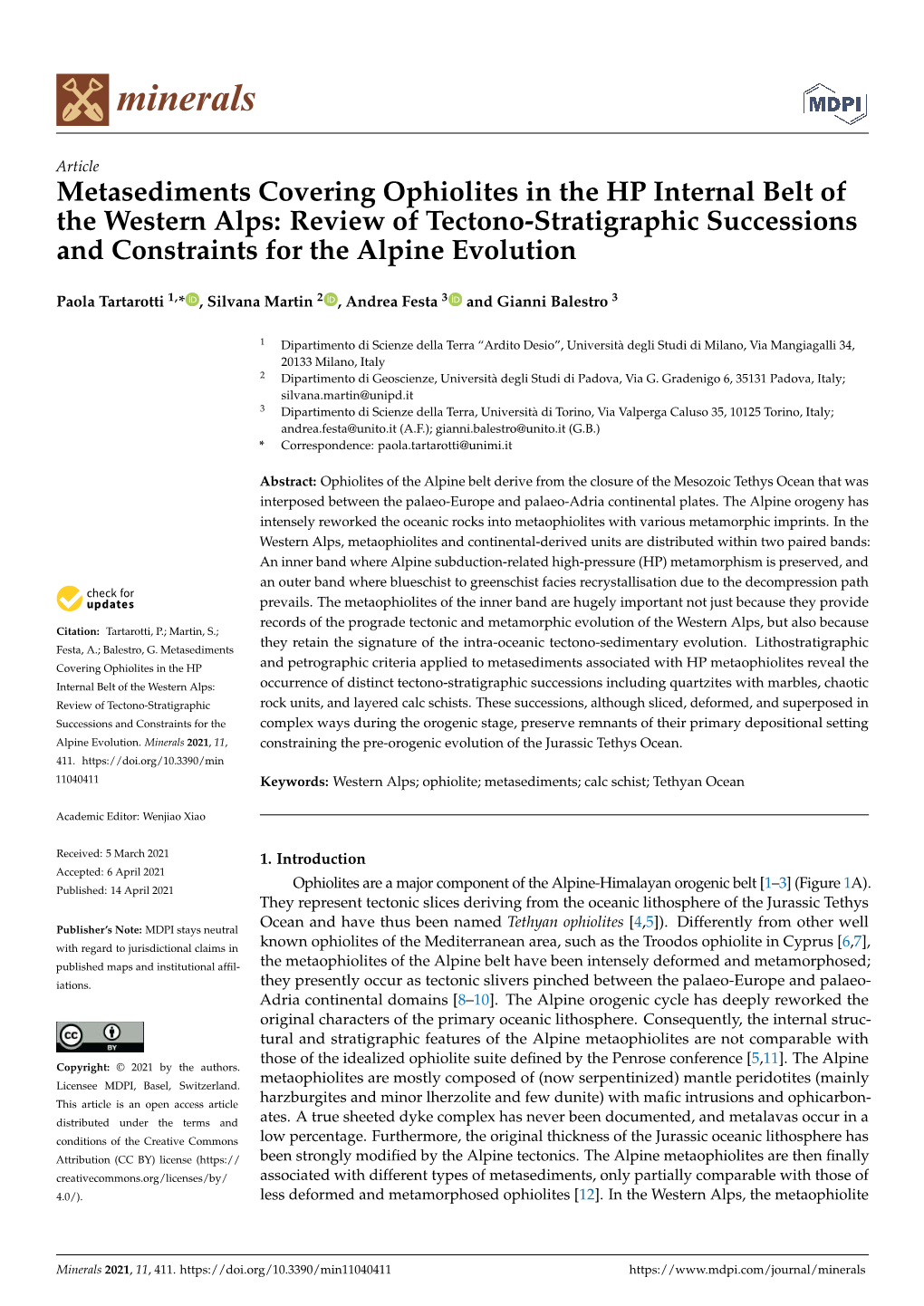 Metasediments Covering Ophiolites in the HP Internal Belt of the Western Alps: Review of Tectono-Stratigraphic Successions and Constraints for the Alpine Evolution