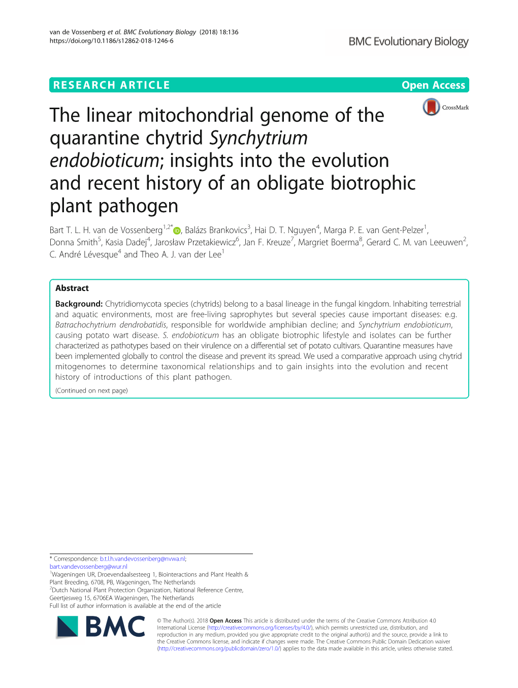 The Linear Mitochondrial Genome of the Quarantine Chytrid Synchytrium