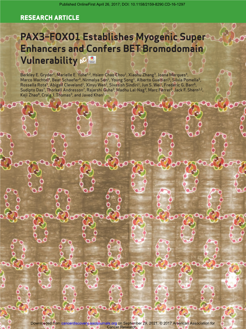 PAX3–FOXO1 Establishes Myogenic Super Enhancers and Confers BET Bromodomain