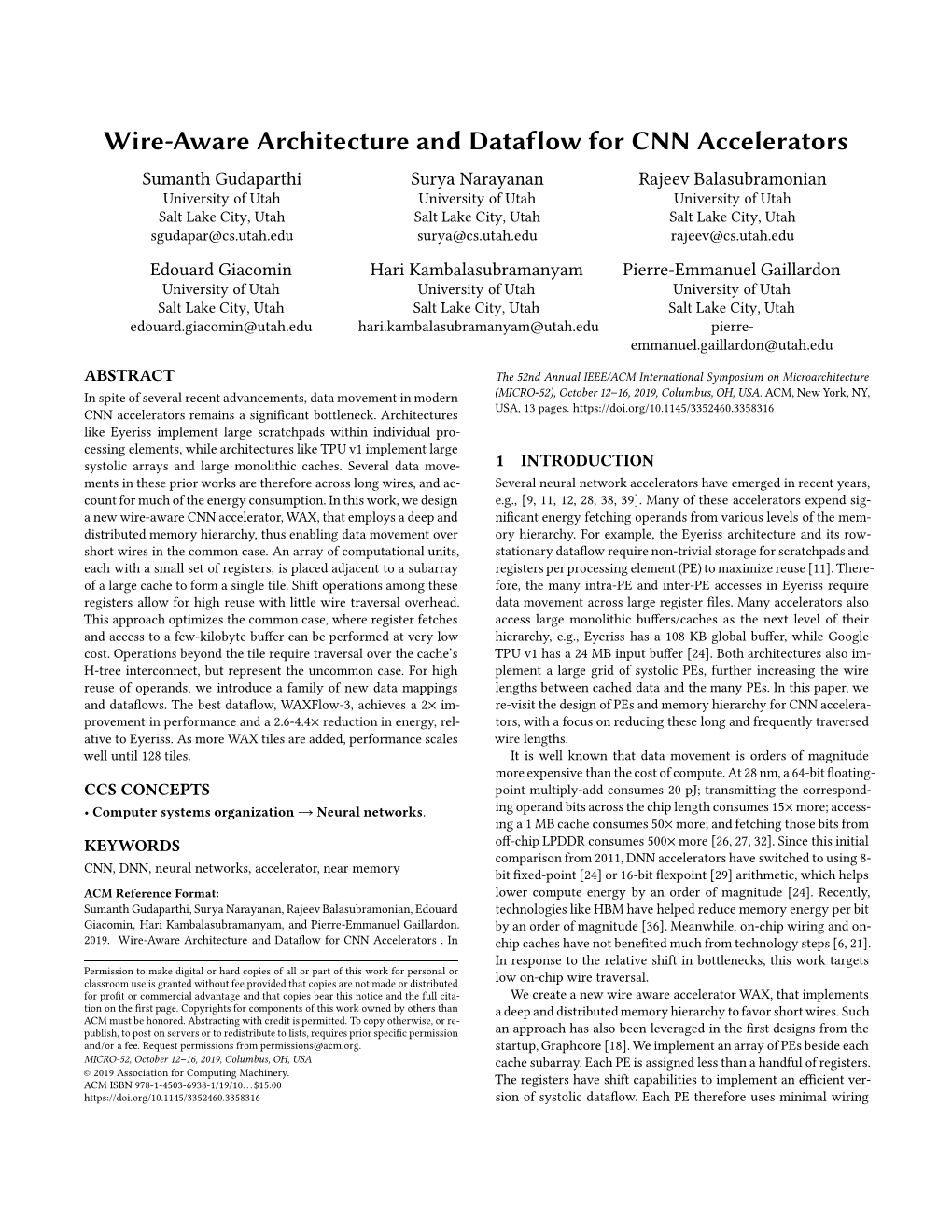 Wire-Aware Architecture and Dataflow for CNN Accelerators