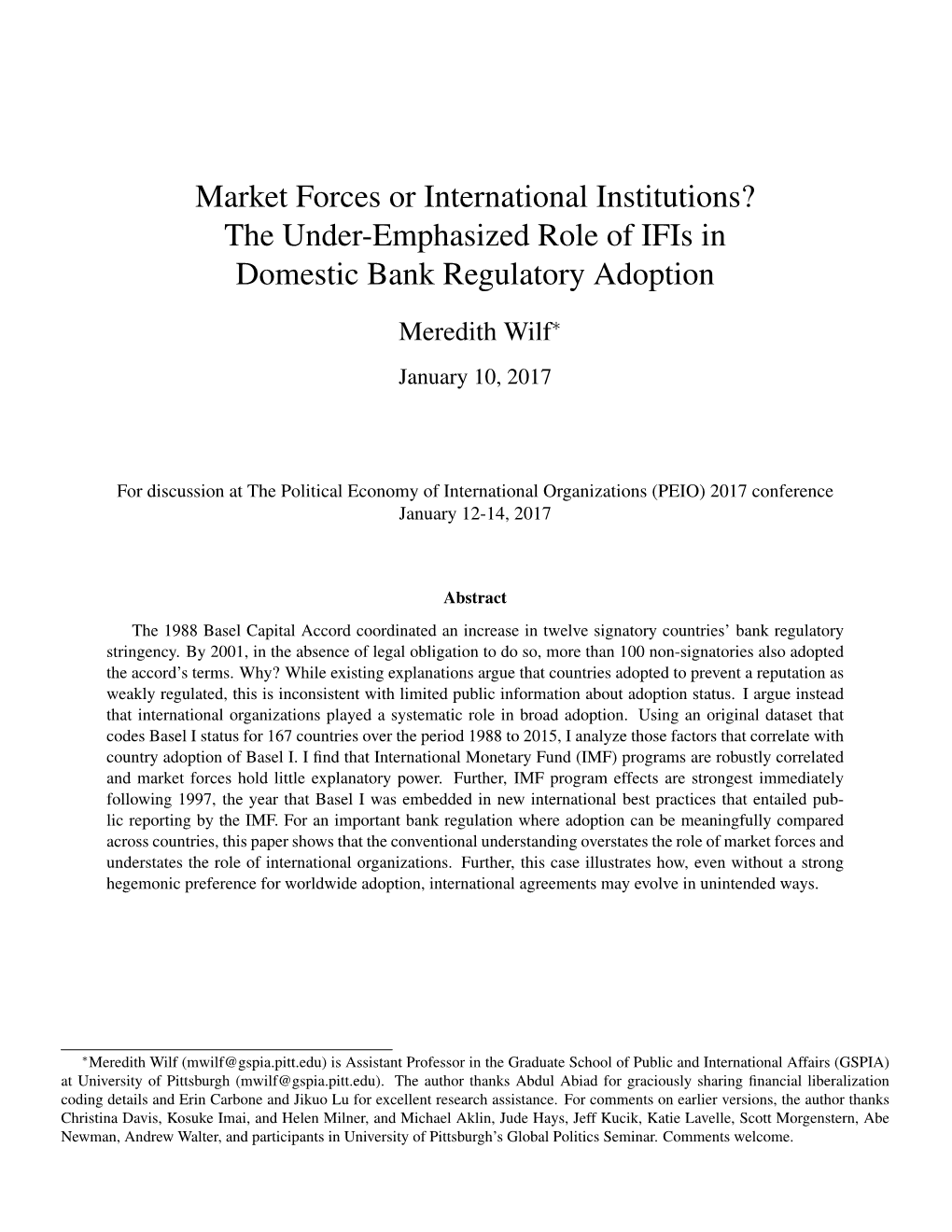 Market Forces Or International Institutions? the Under-Emphasized Role of Ifis in Domestic Bank Regulatory Adoption