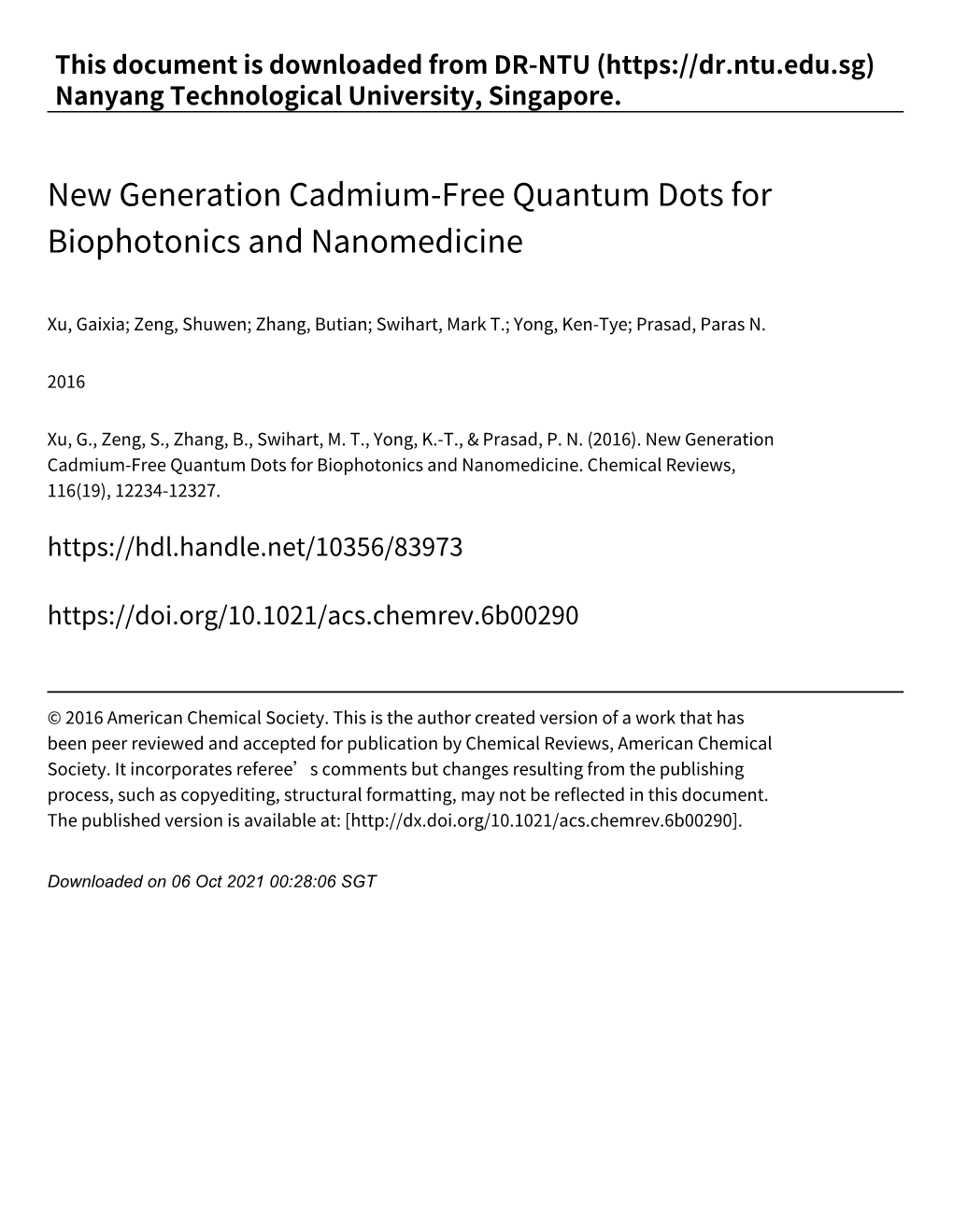 New Generation Cadmium‑Free Quantum Dots for Biophotonics and Nanomedicine