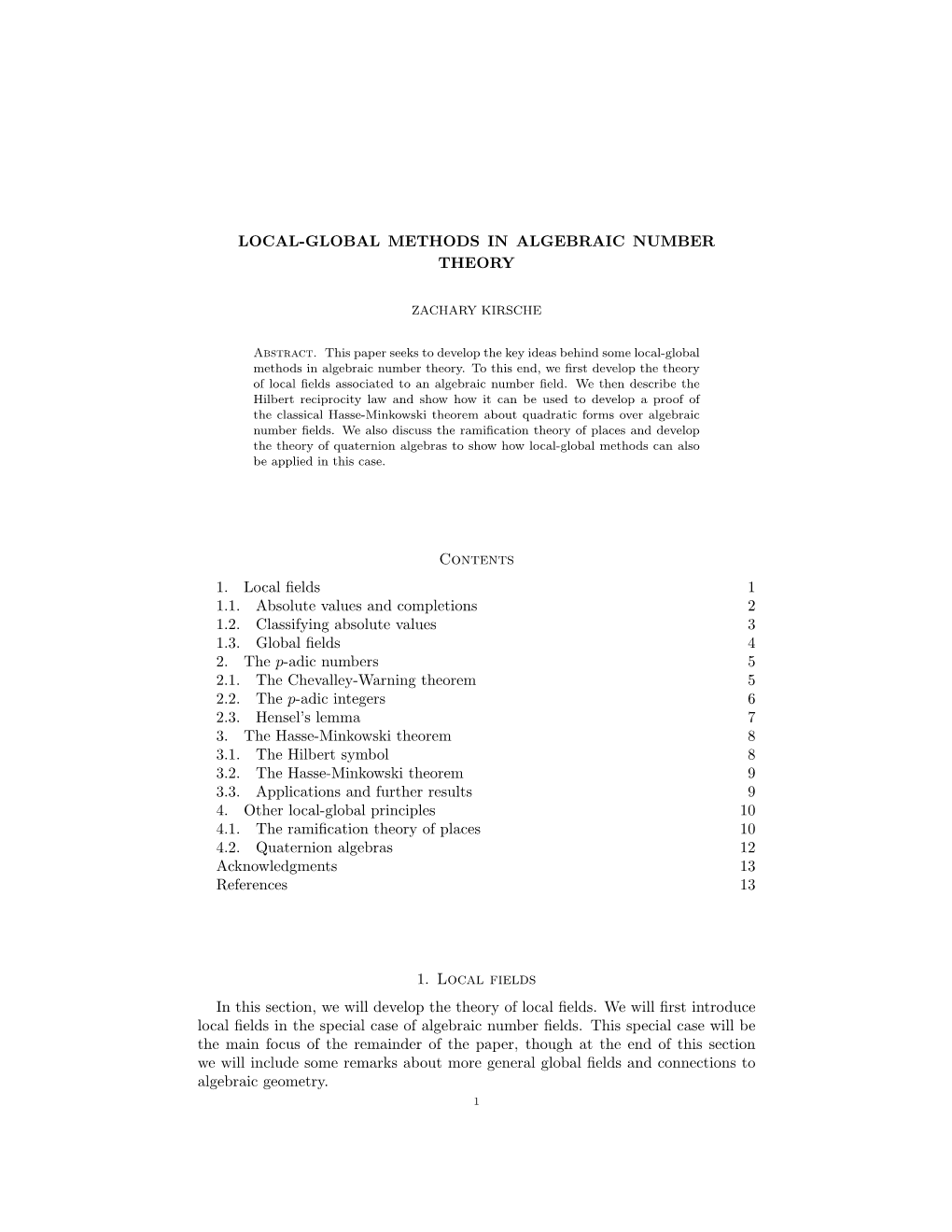 Local-Global Methods in Algebraic Number Theory