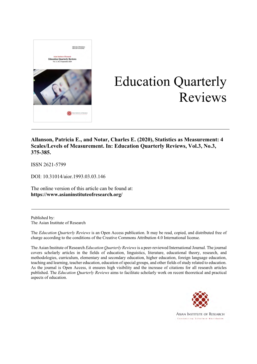 Education Quarterly Reviews