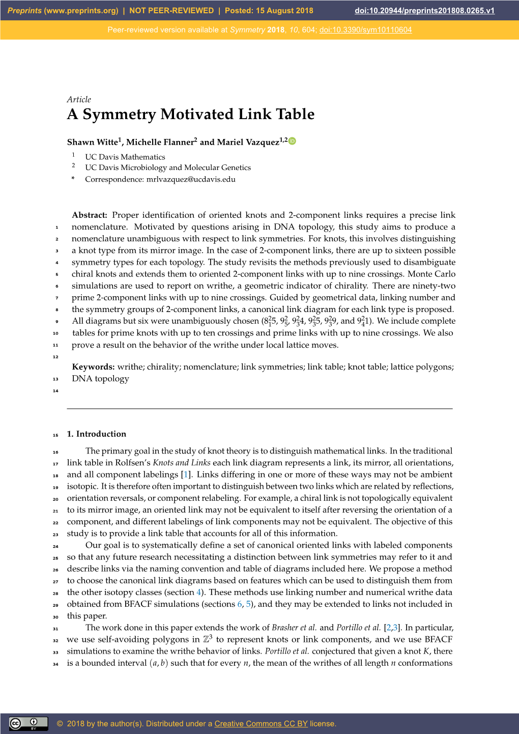 A Symmetry Motivated Link Table