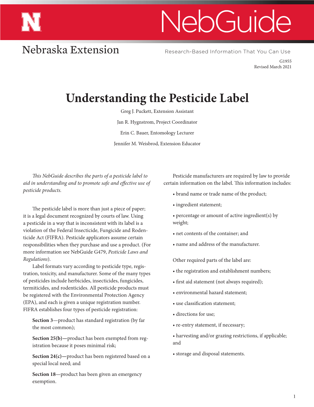 Understanding the Pesticide Label Greg J